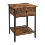 Industrieel Vintage Nachtkastje Met Lade En Plank - Eenvoudige Montage - Bruin-Zwart - Slaapkamer & Woonkamer