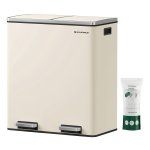 Vuilnisbak, Vuilnisbak, Met 2 Vakken, 2 X 30 L, Met 15 Vuilniszakken, Metalen Pedaalemmers, Kunststof Binnenemmers, Met Scharnierende Deksels En Handgrepen, Luchtdicht, Creme Wit