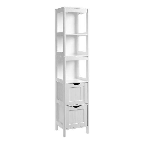 Hoge Kast, Badkamermeubel, Opslag Van Badkameraccessoires, Met 2 Lades En 3 Open Vakken, Badkamer, Woonkamer, Keuken, Wit