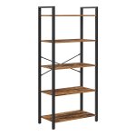 Vintage Boekenkast Met 5 Niveaus - Staand Rek, Industrieel Design, Stalen Frame, Houten Spaanplaat, Bruin-Zwart - Perfect Voor Woonkamer, Kantoor, Werkkamer En Hal