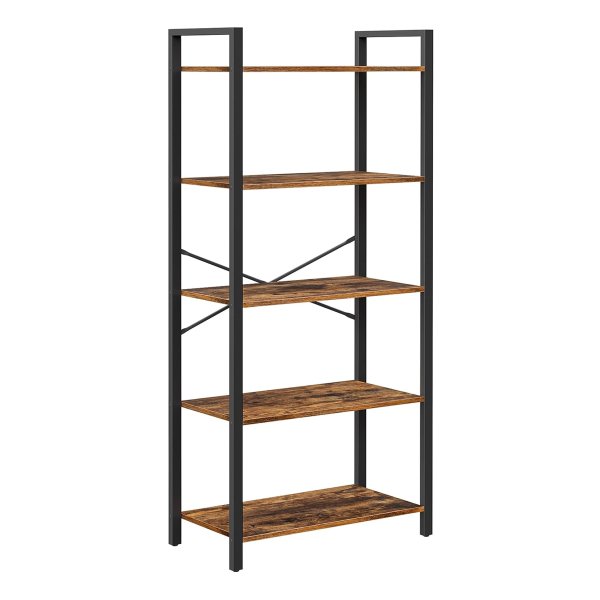 Vintage Boekenkast Met 5 Niveaus - Staand Rek, Industrieel Design, Stalen Frame, Houten Spaanplaat, Bruin-Zwart - Perfect Voor Woonkamer, Kantoor, Werkkamer En Hal