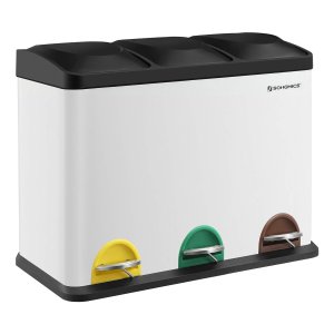 Afvalbak Voor De Keuken, Afvalbak, 45 Liter, Afvalbak Met Binnenbak, Afvalscheidingssysteem, Pedaalemmer Van Roestvrij Staal, 3 X 15 Liter, Wit-Zwart