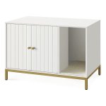 Kattentoilet Met Krabmat, Hoge Poten, Voor Katten, Bijzettafel, 80 X 50 X 55 Cm, Wit-Goudkleurig
