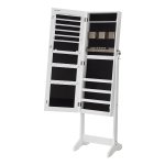 Wit Sieradenkast Met Staande Spiegel, 2 Make-Up Organizers En Afsluitbare Opslag Voor Oorbellen, Kettingen En Make-Up