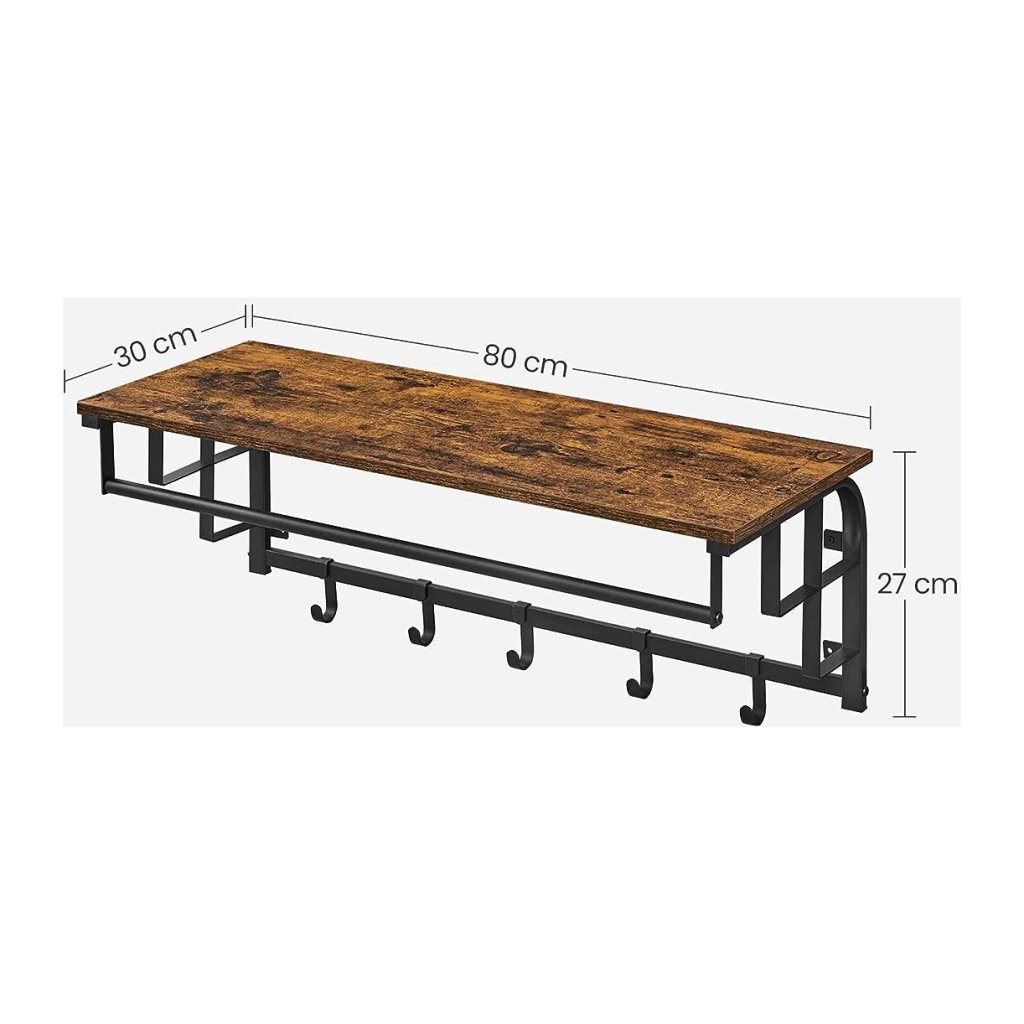 Wandgarderobe met rek en een rij kledinghaken - W&H Sports