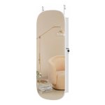 Spiegel Met Opbergruimte, Led-Spiegel Sieradenkast Wand-/Deurmontage, Afsluitbare Ronde Brede Spiegelkast, Met Binnenspiegel, 10 X 42 X 108 Cm, Wit Oppervlak Met Greige Voering