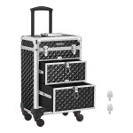 Professionele Make-Up Trolley Met 4 Afneembare Wielen, 3 Etages, Glijrails En Reisvriendelijk, Zwart