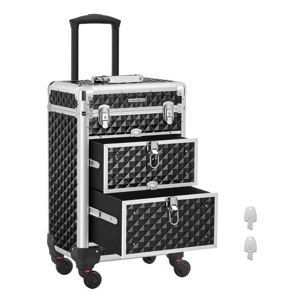 Professionele Make-Up Trolley Met 4 Afneembare Wielen, 3 Etages, Glijrails En Reisvriendelijk, Zwart