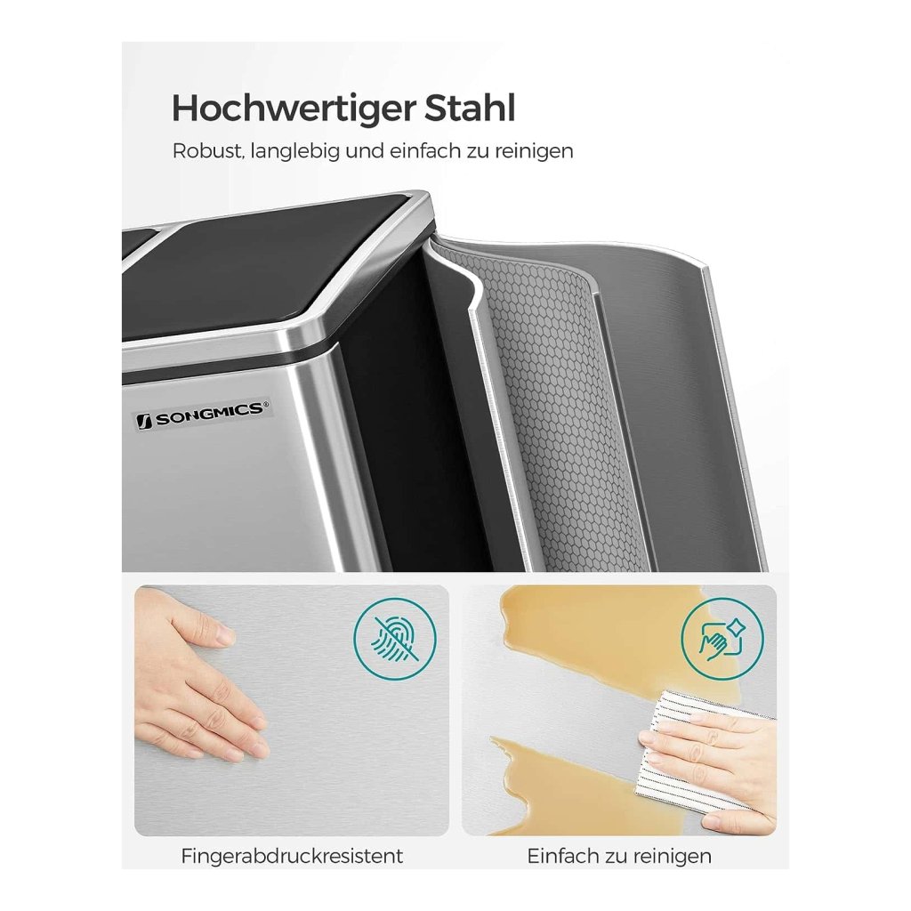 45 liter - 3 bakken - Grijs - Afvalscheiding - Keuken