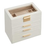 Sieradendoos Met Glazen Deksel, 4-Laags Sieradenorganizer, 3 Lades, Voor Zonnebrillen, Grote Sieraden, Sieradenopslag, Moderne Stijl, Wolkwit
