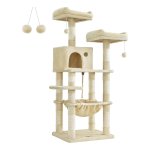 Krabpaal, 143 Cm Hoog, Kattenboom Met 11 Krabzuilen, 2 Platforms, 1 Kattenmand, 1 Hangmat, 2 Pluche Ballen, Pluche, Ontwerp Met Meerdere Verdiepingen, Beige