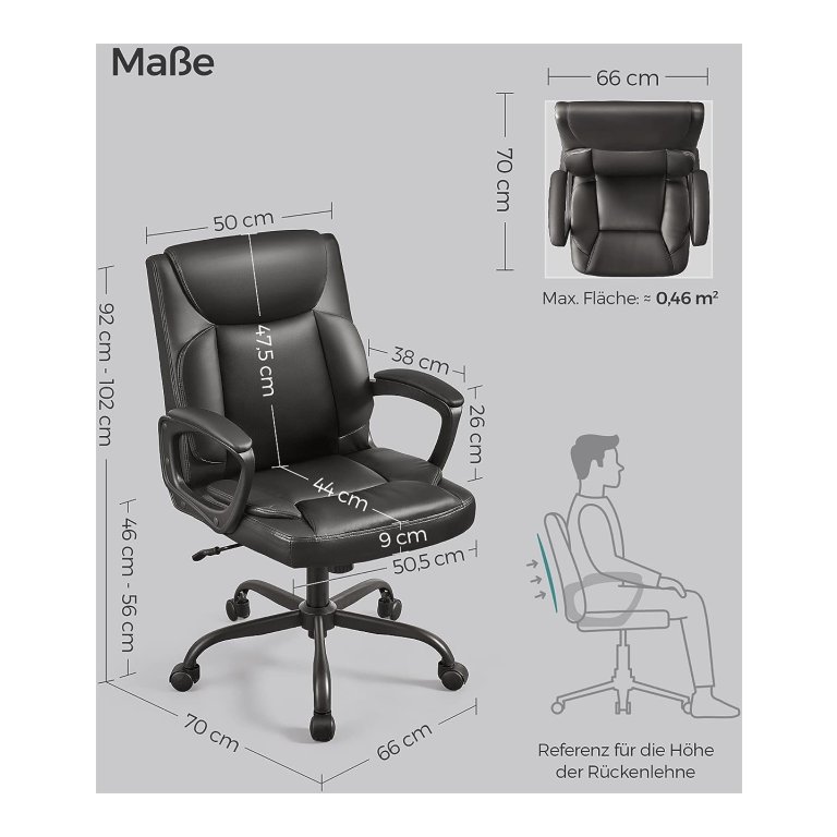 Yaheetech Bureaustoel, ergonomisch, bureaustoel met inklapbare armleuningen, netbespanning, in