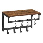 Vintage Bruin-Zwart Wandgarderobe Met 8 Afneembare Hakken - Wandgemonteerd Hangrek Met Kledingstang Voor Hal En Slaapkamer