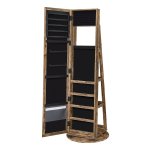 Sieradenkast, Spiegelkast, 360° Draaibaar, Afsluitbaar, 3-İn-1, Sieraden Opberger, Met Spiegel, Planken, Slot, Vintage Bruin