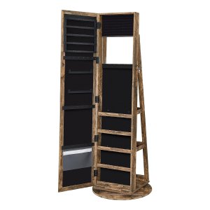 Sieradenkast, Spiegelkast, 360° Draaibaar, Afsluitbaar, 3-İn-1, Sieraden Opberger, Met Spiegel, Planken, Slot, Vintage Bruin