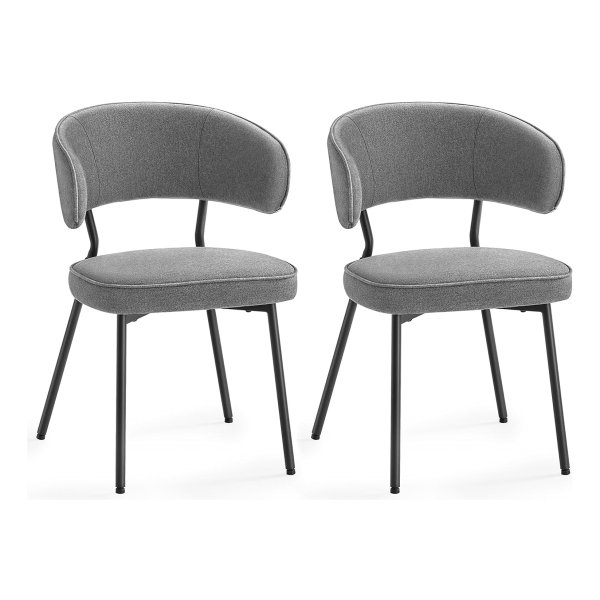 Eetkamerstoelen, Set Van 2, Keukenstoelen, Gestoffeerde Stoelen, Loungestoel, Metalen Poten, Modern, Voor Eetkamer, Keuken, Donkergrijs