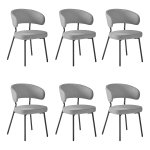 Eetkamerstoelen, set van 6, keukenstoelen, gestoffeerde stoelen, loungestoel, metalen poten, modern, voor eetkamer, keuken, lichtgrijs