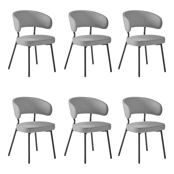 Eetkamerstoelen, set van 6, keukenstoelen, gestoffeerde stoelen, loungestoel, metalen poten, modern, voor eetkamer, keuken, lichtgrijs