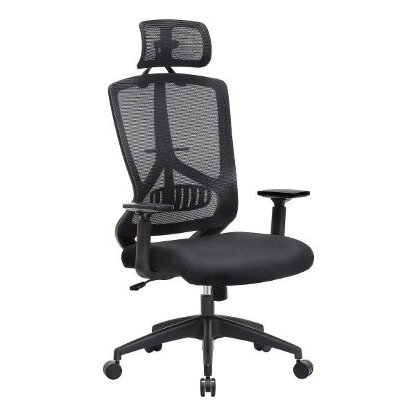 Bureaustoel, Verstelbare Lendensteun, Office Chair, Verstelbare Hoofdsteun En Armleuningen, Belastbaar Tot 150 Kg, Zwart