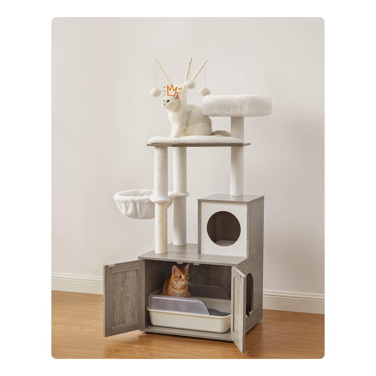 HOOBRO Krabpaal, Kattenboom met Kattenbak, 2-in-1 Moderne Kattentoren, Krabpalen, Baars, Wasbare Kussens, Vintagebruin EBF14MZ03 HOOBRO Krabpaal, Kattenboom met Kattenbak, 2-in-1 Moderne Kattentoren, Krabpalen, Baars, Wasbare Kussens, Vintagebruin EBF14MZ03