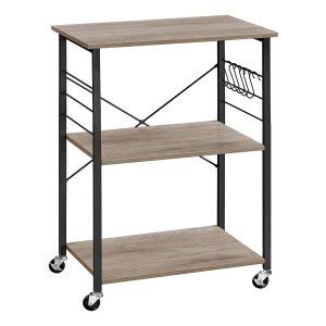 Industrieel Design Keukenrek Op Wieltjes Met 6 Hakken - 3 Niveaus, Greige-Zwart, Voor Mini-Oven, Broodrooster En Magnetronrek