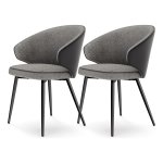 Eetkamerstoelen, Set Van 2, Keukenstoelen, Gestoffeerde Stoelen, Stoel Met Armleuningen, Metalen Poten, Modern, Woonkamerstoelen, Voor Eetkamer, Keuken, Donkergrijs