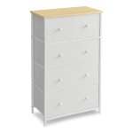 Commode, Opbergkast, 5 Stoffen Laden, Voor Hal, Woonkamer, Wit-Eiken