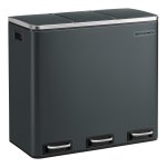 Vuilnisbak Keuken, 3 X 18 Liter, Afvalscheidingssysteem 3 Vakken, Afvalemmer, Pedaalemmer, Voor Gele Zak, Biologisch Afvalbak, Met Deksel, Softclose, Voetpedalen, Binnenemmer, Staal, Antraciet