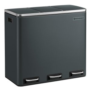 Vuilnisbak Keuken, 3 X 18 Liter, Afvalscheidingssysteem 3 Vakken, Afvalemmer, Pedaalemmer, Voor Gele Zak, Biologisch Afvalbak, Met Deksel, Softclose, Voetpedalen, Binnenemmer, Staal, Antraciet