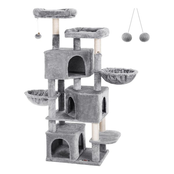 Kattenboom Groot, Met 3 Kattengrotten, 164 Cm Kattenboom, Lichtgrijs