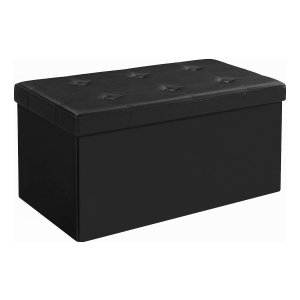 Zitkruk 80 Liter, Opbergbox, Voetkruk, Inklapbaar, Belastbaar Tot 300 Kg, Hoes Van Kunstleer, Gepolsterd, Zwart