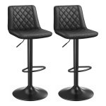 Set Van 2 Bar Krukken, Verstelbare Hoogte, Met Rugleuning, Gewatteerde Zitting, Metalen En Pu Gewatteerde Voetsteun, İn Woonkamer En Restaurant, Laadvermogen 120 Kg, Zwart