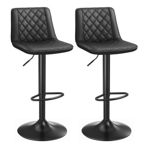 Set Van 2 Bar Krukken, Verstelbare Hoogte, Met Rugleuning, Gewatteerde Zitting, Metalen En Pu Gewatteerde Voetsteun, İn Woonkamer En Restaurant, Laadvermogen 120 Kg, Zwart