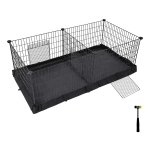 Leefruimte Voor Cavia'S, Kleine Dierenverblijf, Scharrelruimte, Met Tussenschot, 2 Aparte Ruimtes, Met Stoffen Vloer, 3 Deuren, 123 X 63 X 46 Cm, Zwart