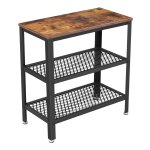 Bijzettafel Met 2 Roosterplanken - Decoratief, Stabiel, Smal, Ruimtebesparend, Eenvoudig Op Te Bouwen, Industrieel Design, Vintage, Donkerbruin - Perfect Voor Hal, Woonkamer, Slaapkamer En Kantoor