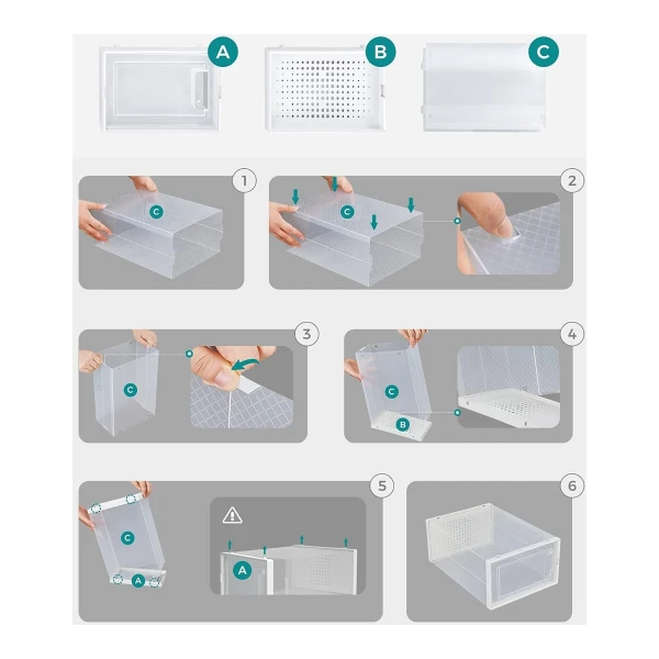 WOLTU SRX12STP Set van 12 schoenenopbergdozen, transparante schoenenopbergbox, stapelbaar, plastic met voorklep