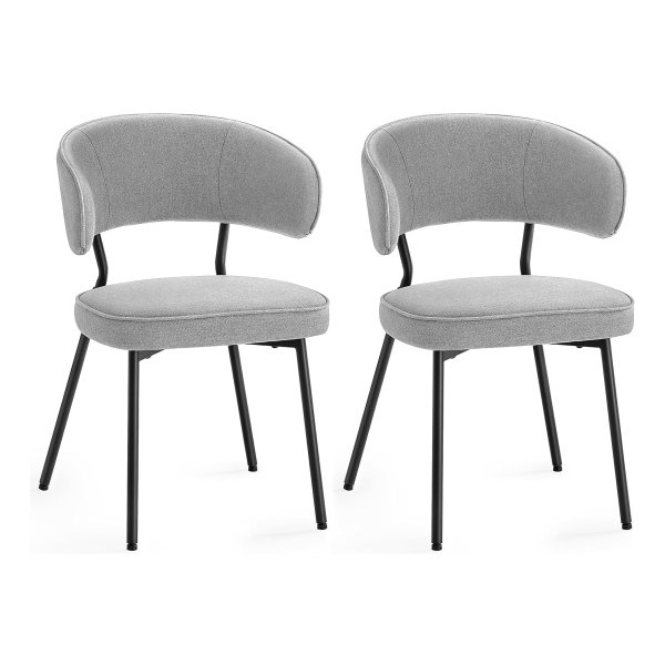Eetkamerstoelen, Set Van 2, Keukenstoelen, Gestoffeerde Stoelen, Loungestoel, Metalen Poten, Modern, Voor Eetkamer, Keuken, Lichtgrijs