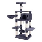 Multi-Level Kattenboom Met Voerbak, Sisal-Bedekte Kraspalen, Hangmat, Mand En Condo, Kattenmeubelen Voor Kittens, 164 Cm, Grijs