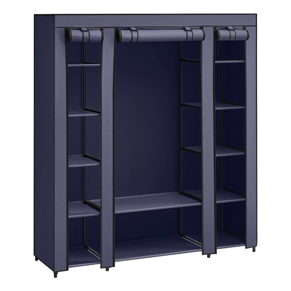 Donkerblauw Kledingkast Met 12 Legplanken, Vliesstof Bekleding, Metalen Frame, 45 X 150 X 175 Cm - Perfect Voor De Slaapkamer