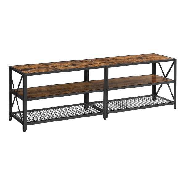 Tv-Kast, Televisietafel, Lowboard Voor Televisie Tot 70 Ä°nch, Televisiekast Met Planken, Stalen Frame, Tv-Rek Voor Woonkamer, Slaapkamer, Vintage Bruin-Zwart