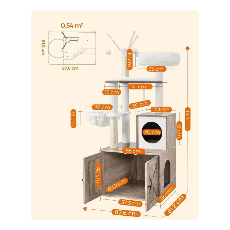 MAMIZO Krabpaal met kattenbak, 2-in-1 kattenboom, afneembaar pluche kattennest, 119 cm hoog, wasbaar pluche kussen, kattenmeubel, krabpaal hout, hangmat voor katten, tijgerhoutkleur MAMIZO Krabpaal met kattenbak, 2-in-1 kattenboom, afneembaar pluche kattennest, 119 cm hoog, wasbaar pluche kussen, kattenmeubel, krabpaal hout, hangmat voor katten, tijgerhoutkleur