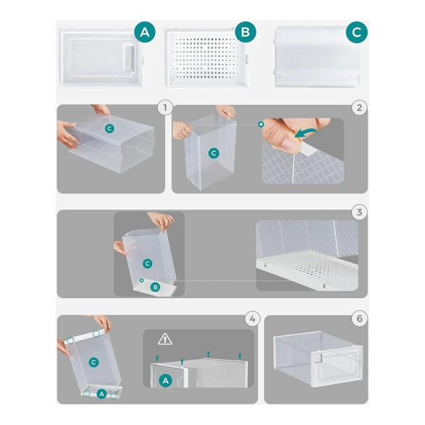 Relaxdays schoenenbox, set van 6, stapelbaar, tot schoenmaat 44,5