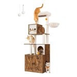 Krabpaal met Kattenbakkast – Kattenboom 185 cm – Krabzuil met Platform – Vintage bruin