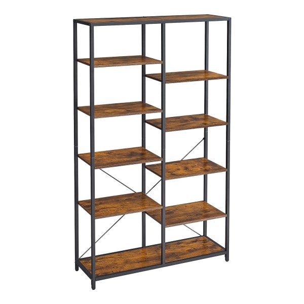 Vintage Boekenkast Met 5 Niveaus - Eenvoudig Te Monteren İn Woonkamer, Badkamer, Keuken, Hal - Bruin Zwart