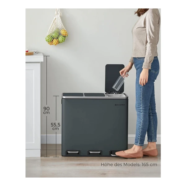 Klarstein Ordnungshüter 3 waste bin 3 x 15 litres 45 Ltr Black