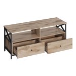 TV-kast, Lowboard voor tv's tot 55 inch, 120 cm lang, televisietafel met 2 laden, 2 open vakken, 40 x 120 x 50 cm, woonkamer, stalen frame, eikenbruin-zwart