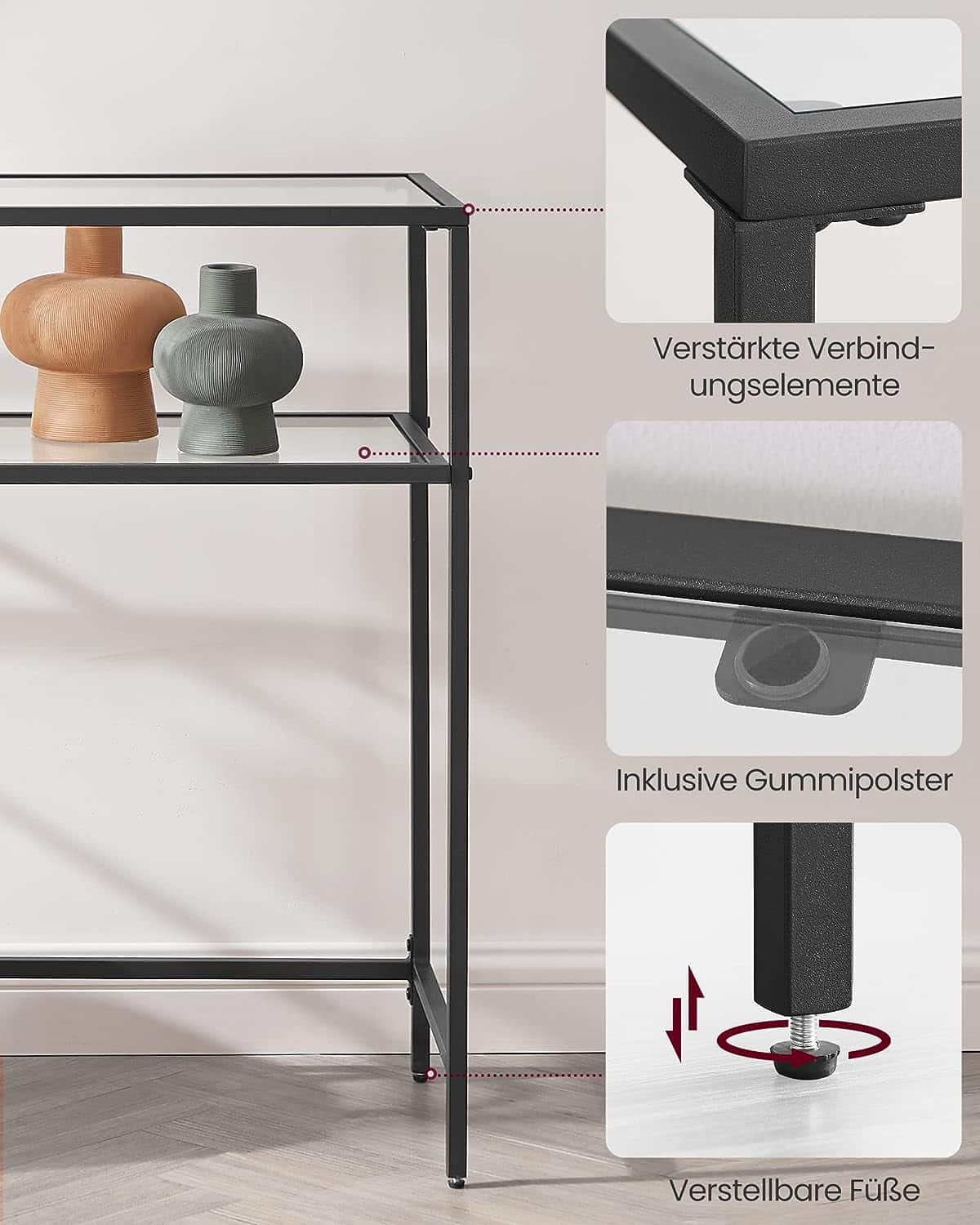HOOBRO EBF73XG01 consoletafel voor hal, smalle consoletafel, gangtafel met 3 planken, slanke banktafel voor kleine ruimtes, woonkamer, metalen gaasframe, rustiek bruin en zwart