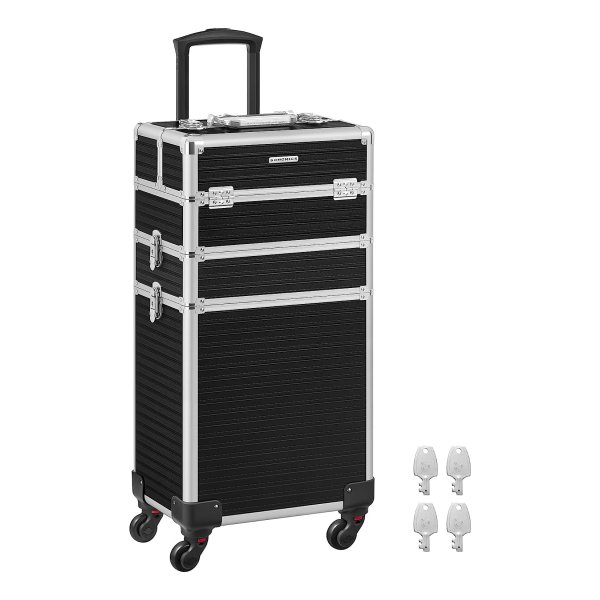 Professionele Make-Up Koffer Met 4 Universele Wielen - Grote Trolley Beautycase Voor Reizen En Werk - Zwart - Leeg