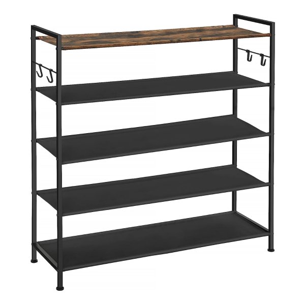 Vintage Bruin Zwart Schoenenrek Met 5 Niveaus - Plateaus Van Oxford - Open Schoenenkast Voor Hal, Slaapkamer - 4 Hakken - 20-25 Paar Schoenen - 29 X 89 X 92,5 Cm