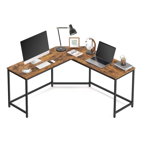 Bureau Hoekbureau, Voor Studeerkamer, 149 X 149 X 75 Cm, Ä°ndustrieel Ontwerp, Vintage Bruin-Zwart